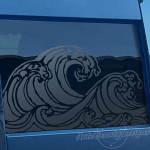 Fits 2019-2025 Chevy Silverado Rear Middle Sliding Window Ocean Waves Decal Sticker