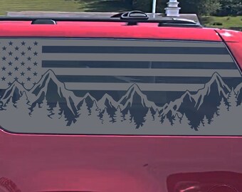 Fits 2007-2014 Cadillac Escalade ESV Rear Side Window American Flag Mountain Tree Outdoor Decal Sticker