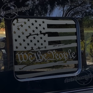 Fits 2015-2025 Ford F150 (17-25 F250 F350) Rear Middle Sliding Window We the People Distressed American Flag Decal Sticker