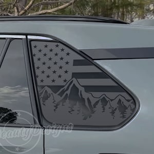 Fits 2019-2025 Toyota RAV4 Rear Side Window American Flag Mountain Tree Outdoor Decal Sticker