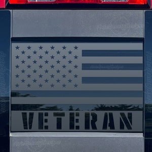 Fits 2014-2018 Chevy Silverado Rear Middle Sliding Window VETERAN American Flag Decal Sticker