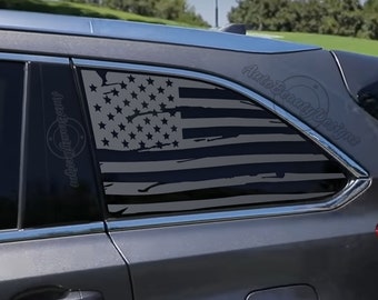Fits 2014-2019 Toyota Highlander Rear Side Window Distressed American Flag Decal Sticker