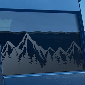 Fits 2019-2025 Chevy Silverado Rear Middle Sliding Window Mountain Tree Outdoor Decal Sticker