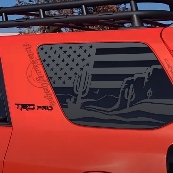 Fits 2010-2024 Toyota 4RUNNER Rear Side Window American Flag Desert Cactus Decal Sticker