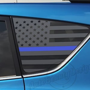 Fits 2013-2018 Toyota RAV4 Rear Side Window American Flag Blue Red Thin Line Decal Sticker
