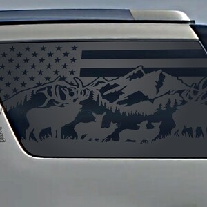 Fits 2007-2014 GMC Yukon Rear Side Window American Flag Mountain Tree Deer Elk Decal Sticker