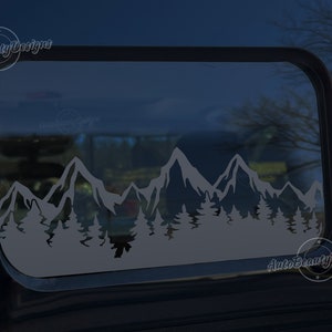 Fits 2022-2025 Ford Maverick Rear Middle Sliding Window Mountain Tree Outdoor Decal Sticker