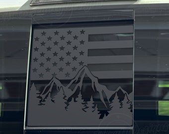 Fits 2016-2023 Toyota Tacoma Rear Middle Sliding Window American Flag Mountain Tree Decal Sticker