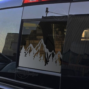 Fits 2007-2013 Chevy Silverado Rear Middle Sliding Window Mountain Tree Outdoor Decal Sticker