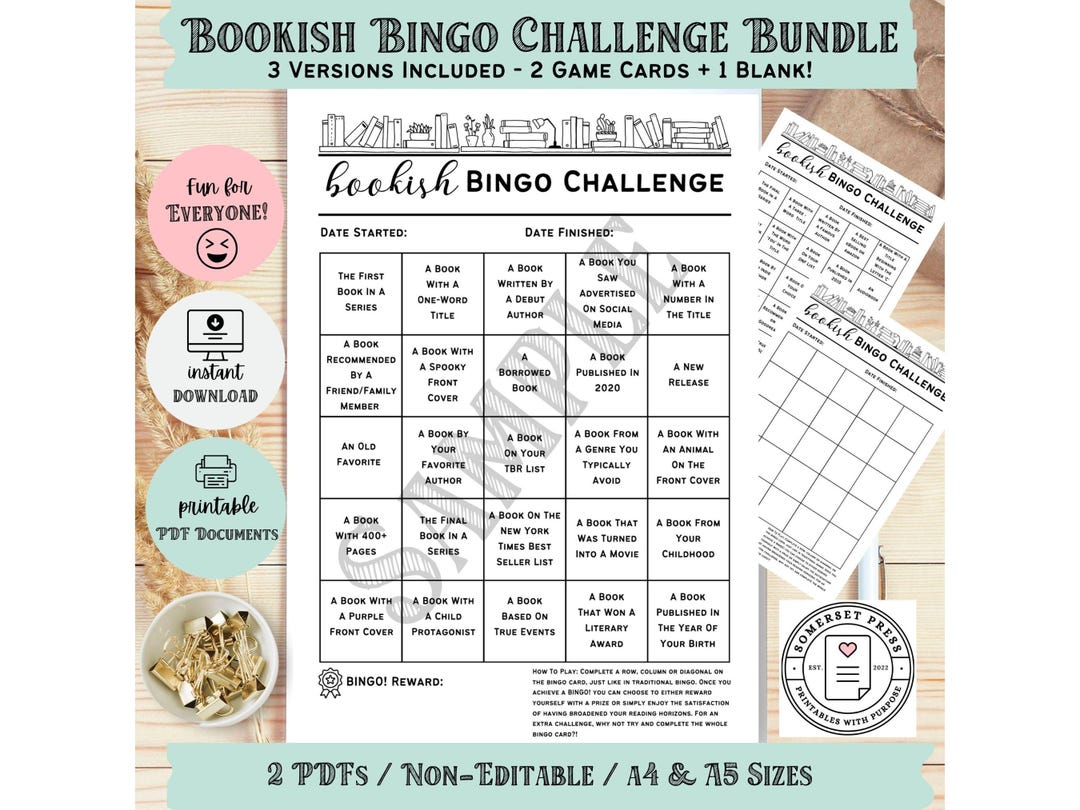 Book Bingo Printable Journal Page Reading Challenge Bookish A5 Planner ...