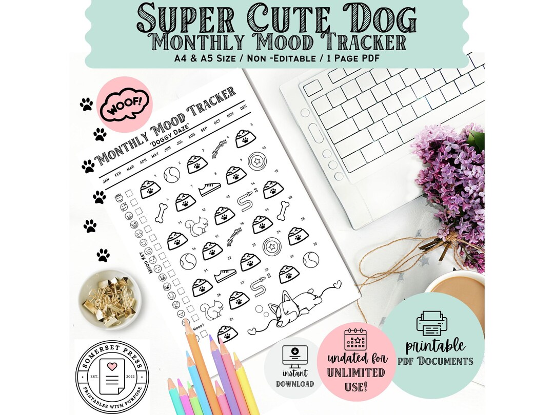 Cute Monthly Mood Tracker Printable Bujo Feelings Chart Undated Planner ...