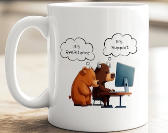 Arguing Bear and Bull Coffee Mug: Stock Market Gift