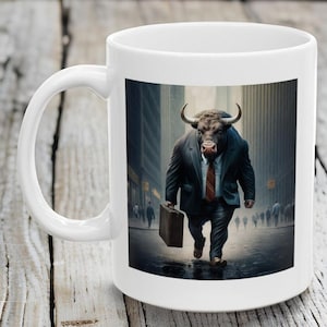 The Bull of Wall Street Coffee Mug. Stock Market Gift, Day Trader Gift