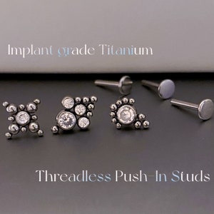Goujon enfichable en titane de qualité implant Star sans filetage de 8 mm. Haut en forme d'étoile de gemme Push-In CZ, pour le cartilage de l'oreille, le tragus, le nez, le lobe de l'oreille, etc.