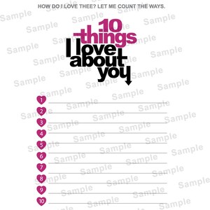 Diez cosas que amo de ti para imprimir: regalo romántico, aniversario, boda, día de San Valentín, eres mía, carta de amor hecha a mano, descarga instantánea