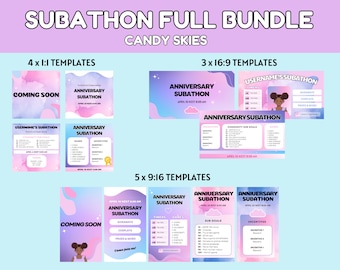 Ensemble complet de modèles de médias sociaux TWITCH SUBATHON - Candy Skies | Subathon de contraction esthétique | Modèle mignon pour le sous-athon !