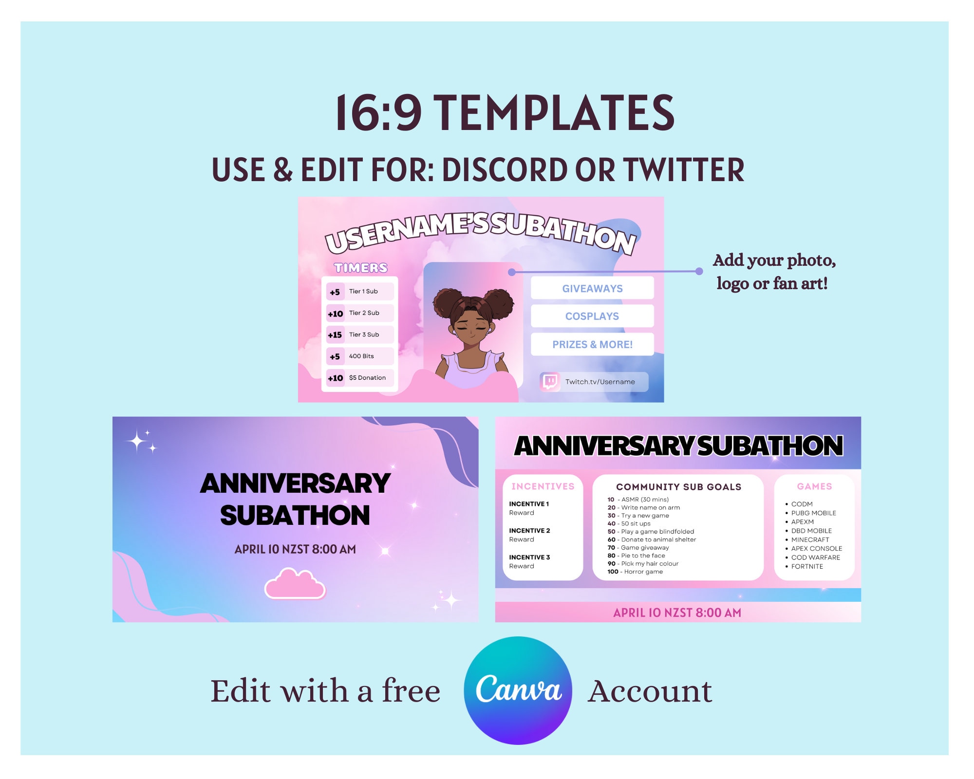 TWITCH SUBATHON Template Social Media Full Bundle - Candy Skies ...