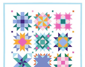 PDF Quilt Pattern Download - Patchwork Sampler Quilt - "Stars In Her Eyes" Star Block Pattern