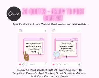 Press On Nail Business Instagram Post Templates: 30 Canva Quotes (PDF)