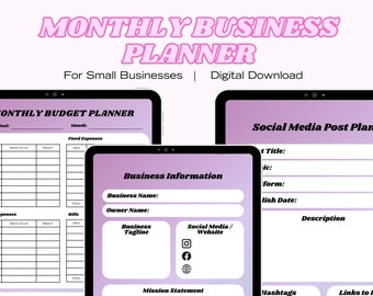Monthly Business Planner: Social Media, Income, Expense Tracker (PDF)
