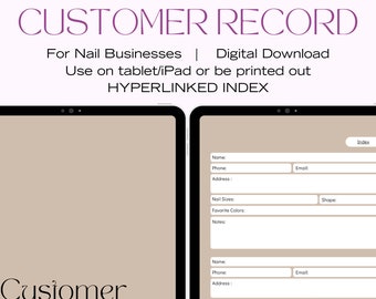 Nail Client Record Book: Customer Size Tracker (Digital Download)