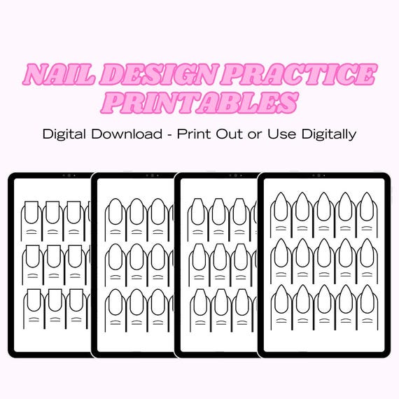 Nail art practice template: short nail design (pdf) - etsy