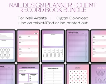 Nail Artist Planner Bundle: Client Record & Design Templates (PDF Digital Download)