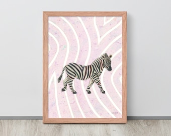 Zebra & Stripes Art Print - Painted Cut Paper Art, Safari/Savanna Animal Art, Nursery/Home - Choose your background, frame color, size