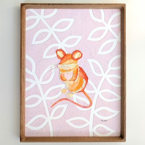 Mouse & Leaves - Original Painted Cut Paper Art - 12&quot;x16&quot; - Farm / Forest Animal Art, Nursery/Home