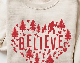 Bigfoot Heart Sweatshirt, Funny Sasquatch Camping Sweater, Bigfoot Forest Graphic, Adventure Hiking Outdoor Humor Gift for Bigfoot Lovers