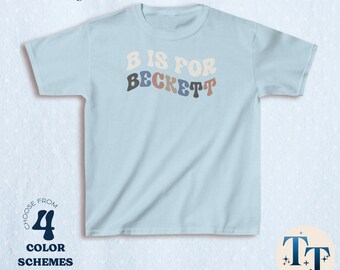 Personalized Kids Shirt∙Custom Youth Retro T-Shirt with Wavy Name∙ABCs Shirt∙N is for Name Shirts∙Retro Color Schemes∙Custom Name Shirts