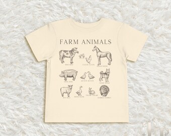 Toddler T-Shirt & Infant Bodysuit∙Farm Animals Kid Retro Tshirt∙Retro Natural Infant, Toddler Tee∙Hand Drawn Farm Animals∙Barnyard Animals