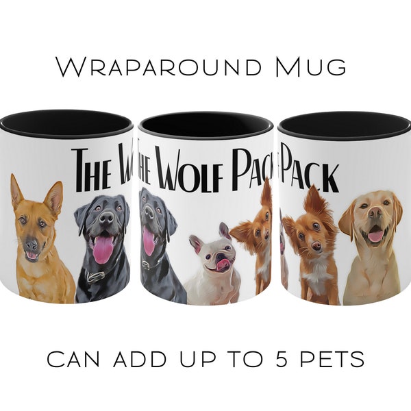 Personalized Pet Coffee Mug∙Two-Toned Accent Color Mug∙Wraparound Mug for up to 5 pets∙Custom Gift for Pet Parents∙Pet Mugs Dog Mom Mug