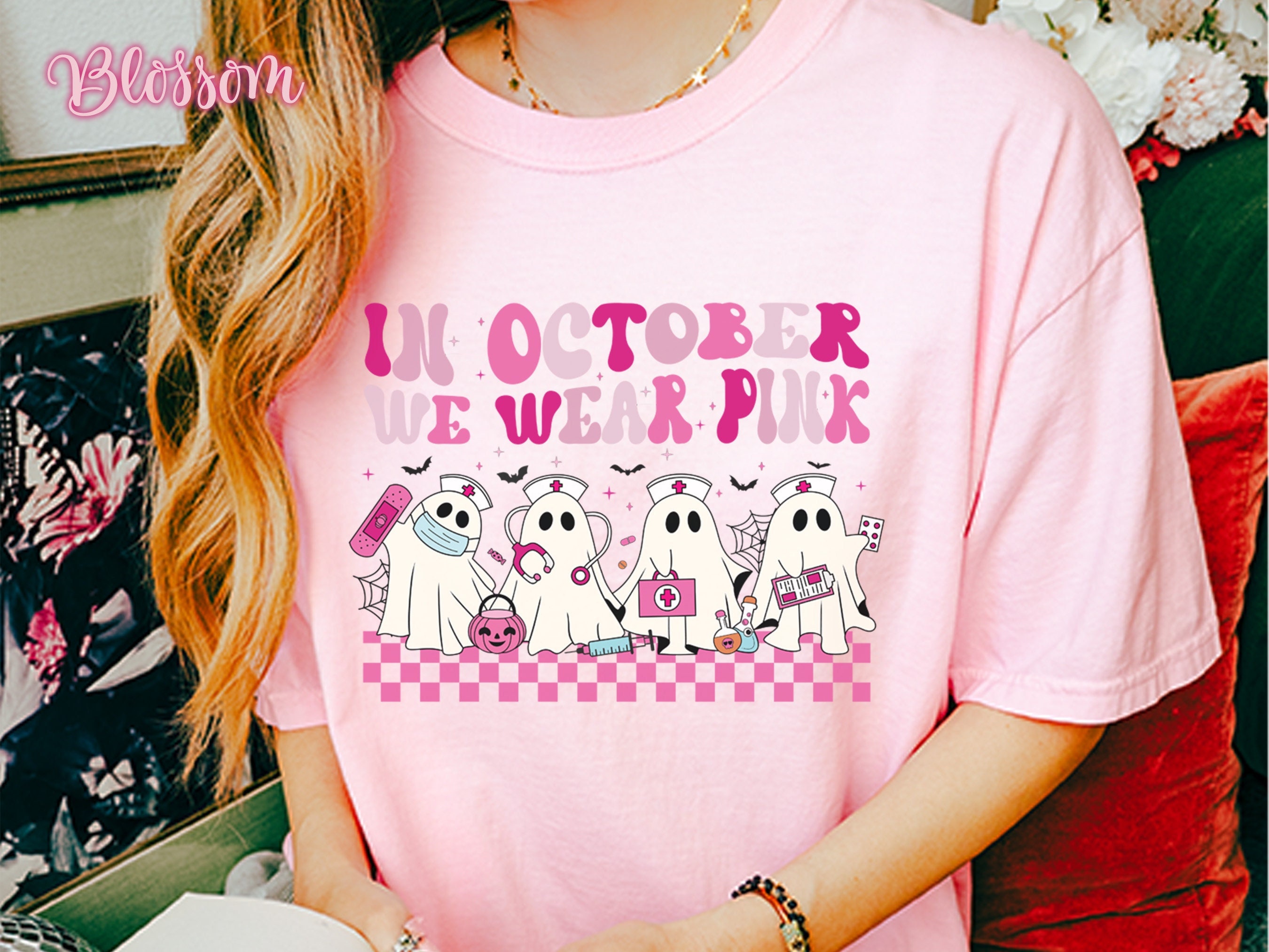 Comfort Colors® Spooky Oncology Nurse Shirt, Cancer Team Shirt, Halloween Gift for Nurse, Nurse Crew, October Pink Support Cancer Awareness