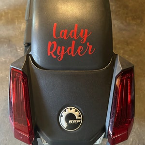 Lady Rider Ryker Ryder Spyder Girl vinyl decals for motorcycles cars and bikes biker chick Can Am Ryker Rider