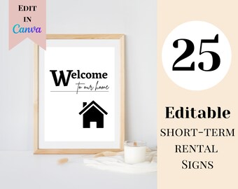 Editable Short Term Rental Signs | Airbnb Sign Bundle Template | Airbnb Welcome Book | Printable Vacation Rental Signs