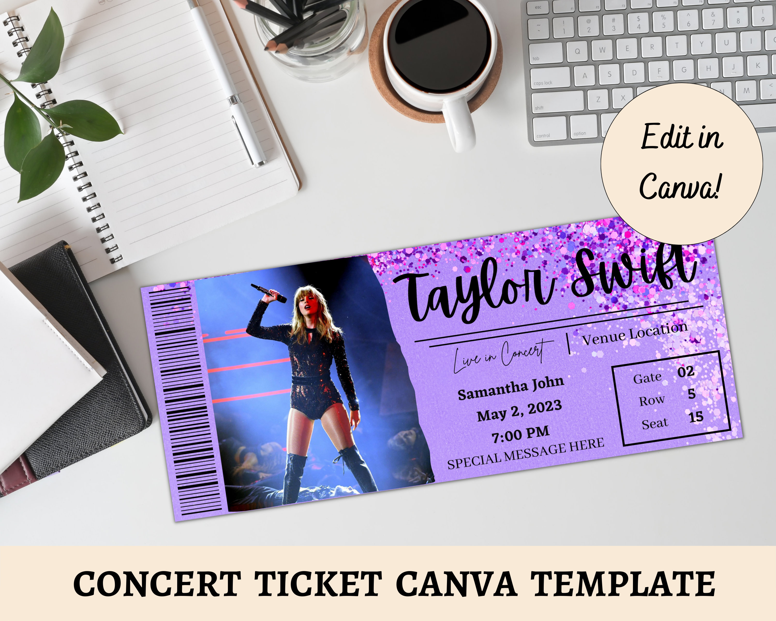 EDITABLE Concert Ticket Canva Template | Printable Concert Ticket ...