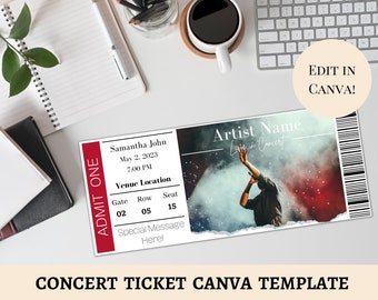 EDITABLE Concert Ticket Canva Template | Customizable Ticket Gift | Printable Concert Ticket | Music Event Ticket | Artist Ticket | Gift