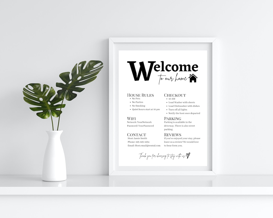 Editable Airbnb Welcome Sign Printable Vacation Rental Sign Welcome ...