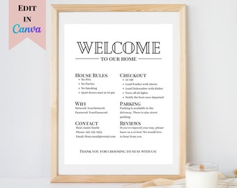 Customizable Welcome Sign for VRBO | Guest Arrival Poster | Things to Know Sign | Minimal Host Welcome Sign | Editable Airbnb Welcome Sign