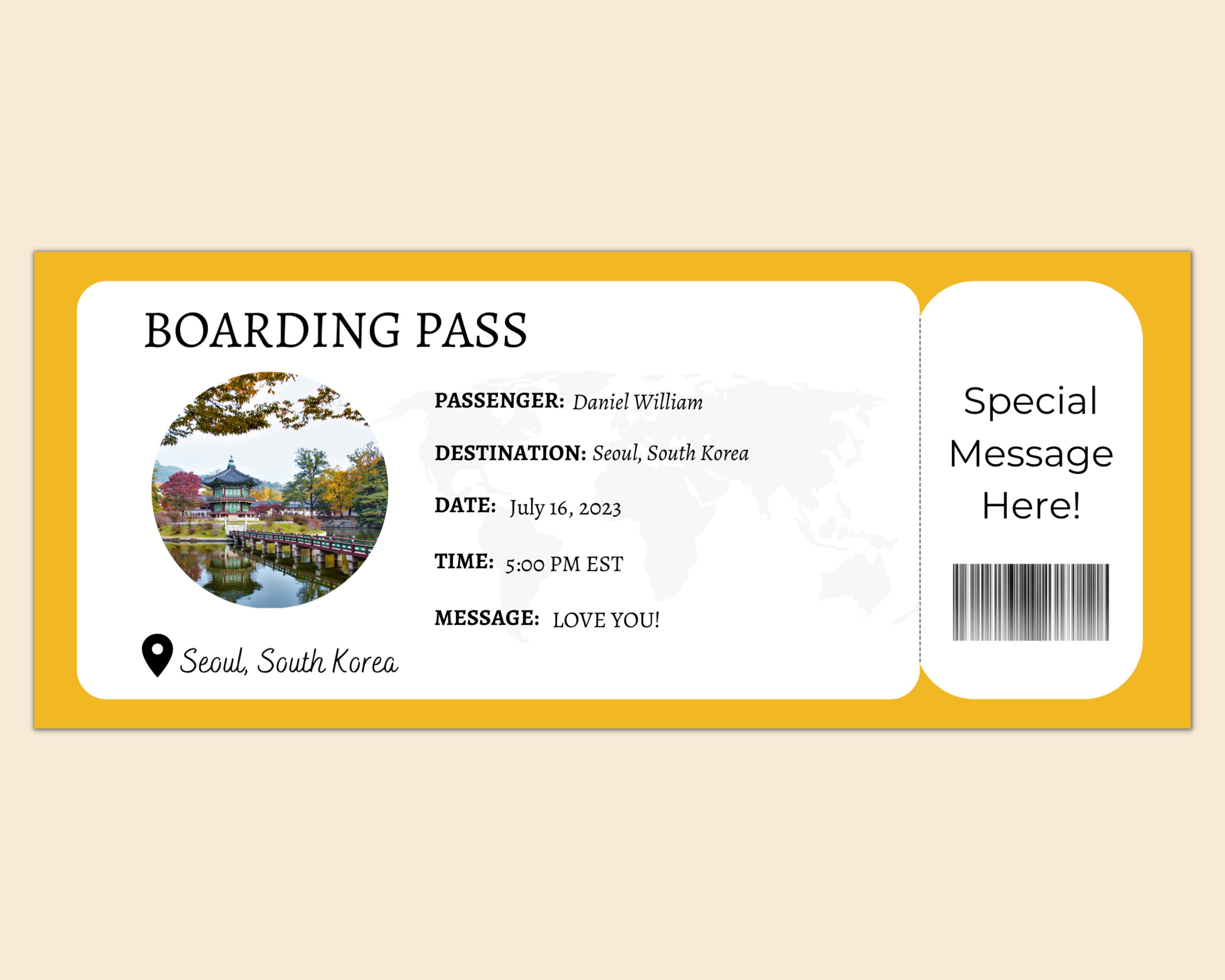 EDITABLE Boarding Pass- Special Message Canva Template | Personalized ...