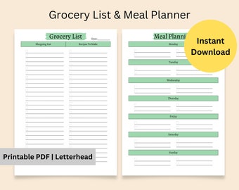 Plantilla de lista de compras / Lista de compras / Planificador de comidas semanal / Lista de compras / Preparación de comidas / Planificador de salud / Plantilla en blanco / PDF imprimible