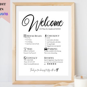 Editable Airbnb Welcome Sign Printable Vacation Rental Sign Welcome ...
