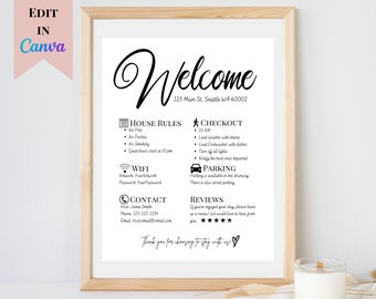 Editable Airbnb Welcome Sign | Printable Vacation Rental Sign | Welcome Sign for Airbnb Hosts | Customizable Welcome Sign for VRBO