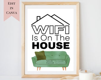 Customizable Wifi Sign Template | Instant Download Wifi Sign | Wifi is on the House Sign | Simple Minimal Wifi Sign Template | Printable