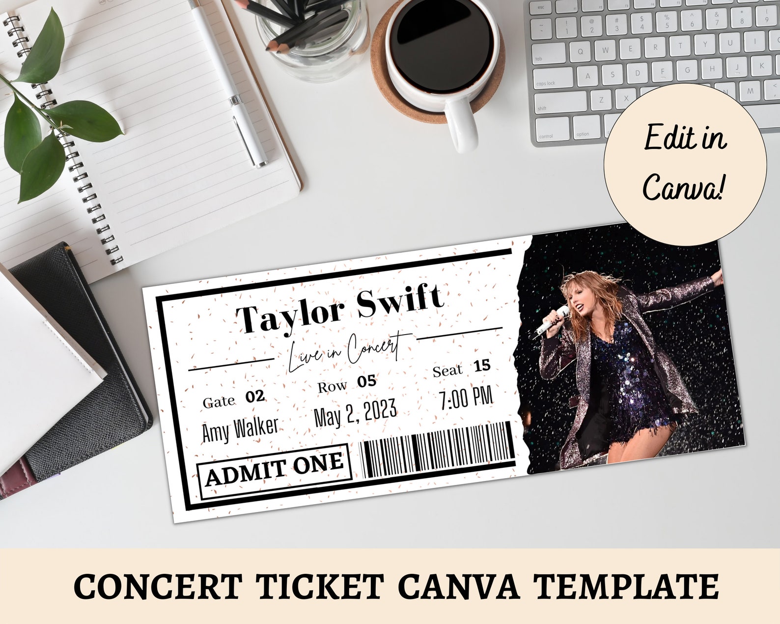 EDITABLE Concert Ticket Canva Template Concert Memorabilia Personalized