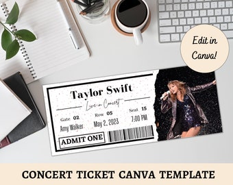 EDITABLE Concert Ticket Canva Template | Concert Memorabilia | Personalized Concert Gift | Event Music Ticket | Printable Concert Ticket