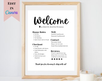 Printable Vacation Rental Sign | Welcome Sign for Airbnb Hosts | Customizable Welcome Sign for VRBO | Things to Know Sign