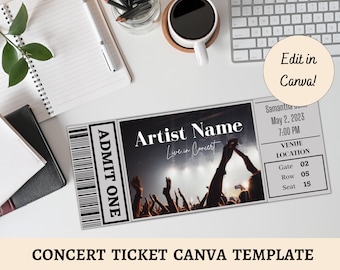 EDITABLE Concert Ticket Canva Template | Surprise Gift Idea | Gift for her | Customize in Canva | Personalized Gift | Concert Invitation |