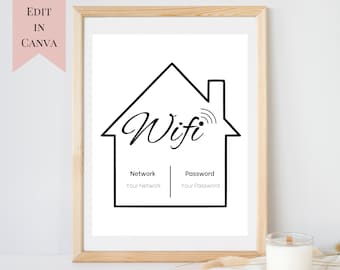 Natychmiastowe pobieranie znaku Wifi | Cyfrowe pobieranie znaku Wifi | Prosty znak Wifi dla pensjonatu | Minimalistyczny szablon znaku Wifi | Znak Wifi Airbnb